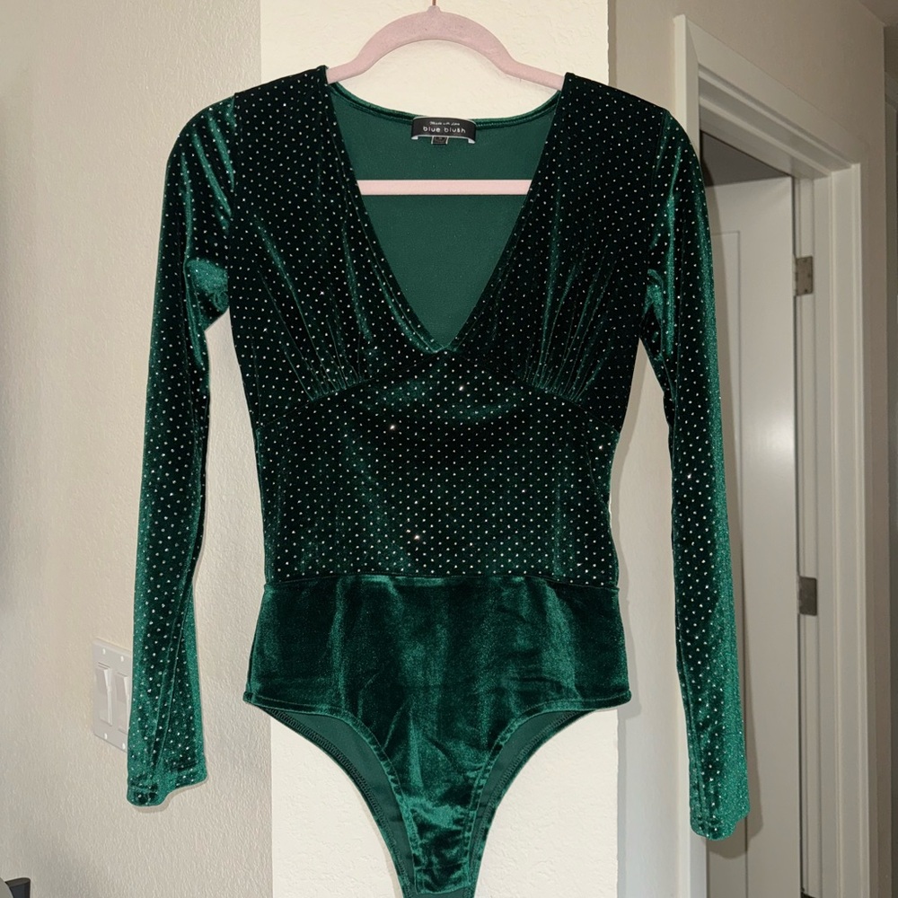 Blue Blush Green Velvet Bodysuit